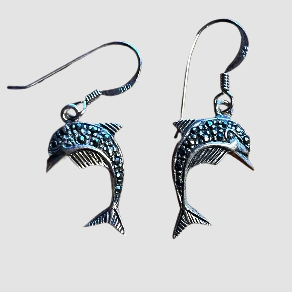 Vintage Silver Dolphin Earrings - Picture 1 of 1